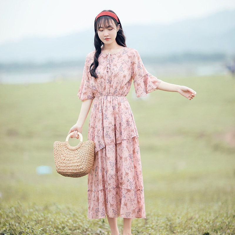 小清新雪纺碎花连衣裙女夏202连衣裙