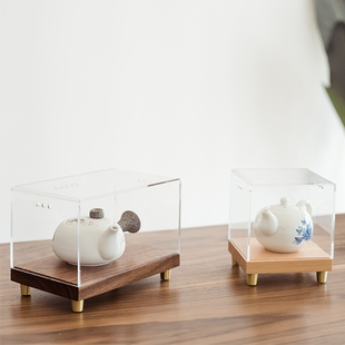 亚克力防尘罩黑胡桃木底座摆件托盘底托带铜脚工艺品观赏实木托架