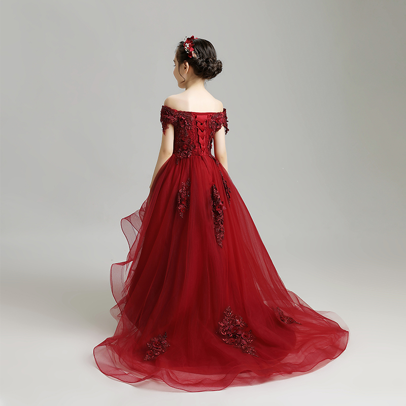 儿童礼服公主裙花童婚p纱女童钢琴演出服走秀主持人晚礼服拖尾春