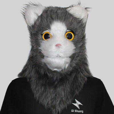 嘴巴可张开c可爱猫头套化妆舞会可张嘴动物面具万圣节派对搞笑道