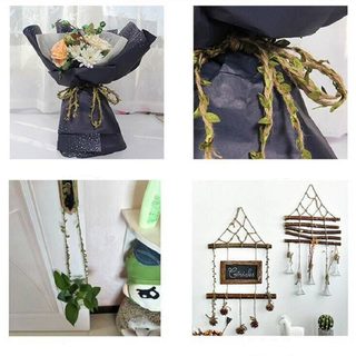 网红2M 5M Simulation Green Leaves Weaving Hemp Rope DIY Wedd