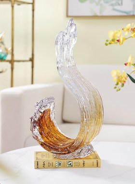 现代轻奢发财金琉璃风生水起工艺摆件客厅玄关酒店大堂装饰品摆设