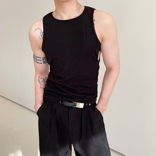2023夏季禁欲系轻熟风侧腰漏洞设计圆领背心男紧身百搭坎肩打底衫