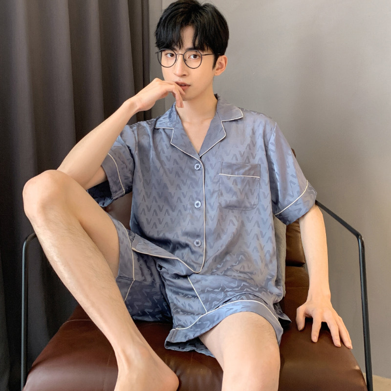 夏款睡衣男士夏季薄款真丝短袖短裤宽松大K码高级感冰丝家居服套