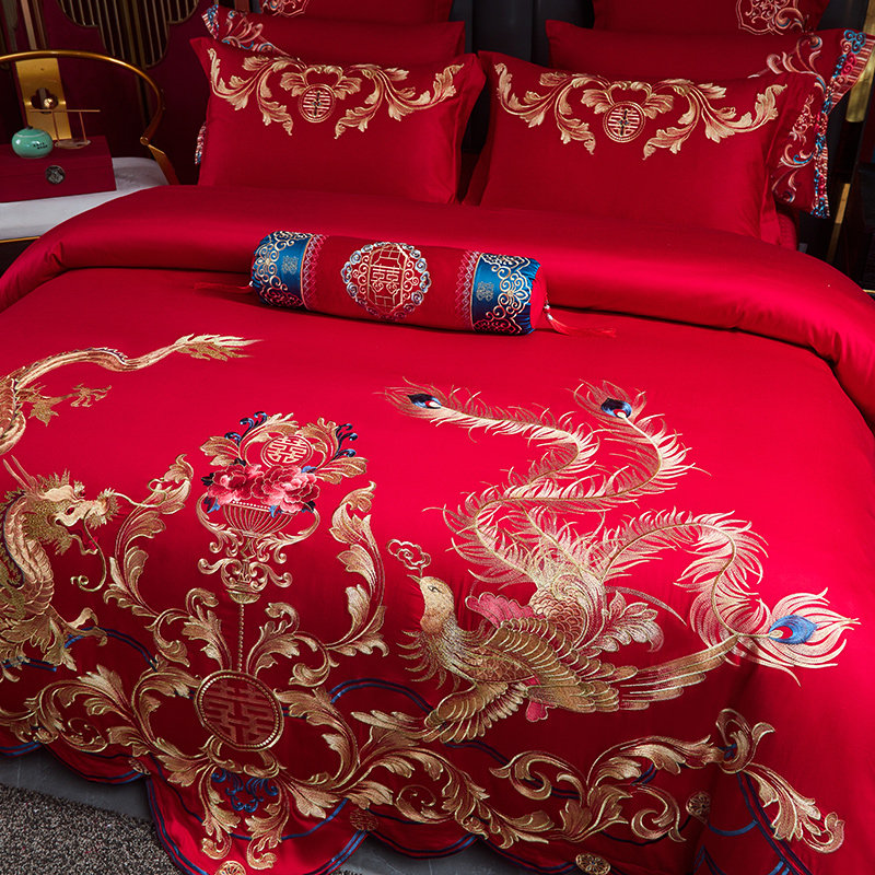 结婚全棉四件套婚床上用品大红色新婚婚庆床组六件套刺绣婚嫁喜被,床上用品,婚庆床品套件,淘宝优惠券,粉丝福利购,淘宝优惠卷