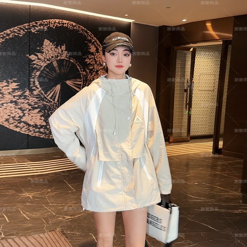 长袖薄款冲锋衣女款小个子春夏季拼色时尚洋气中长风衣防晒服外套