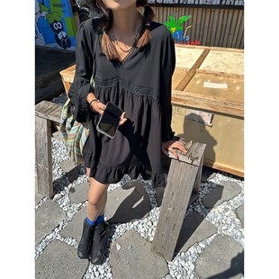 汤圆是卖衣服 v领连衣裙女2024新款春夏季薄款法式宽松短款裙子
