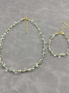 白绿色珠子项链女设计感轻奢风z小众高级感混搭清新串珠锁骨链颈