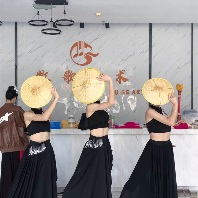 傣族舞蹈服装现代大摆裙黑色开叉花腰练功裙表演儿童女艺考演出服
