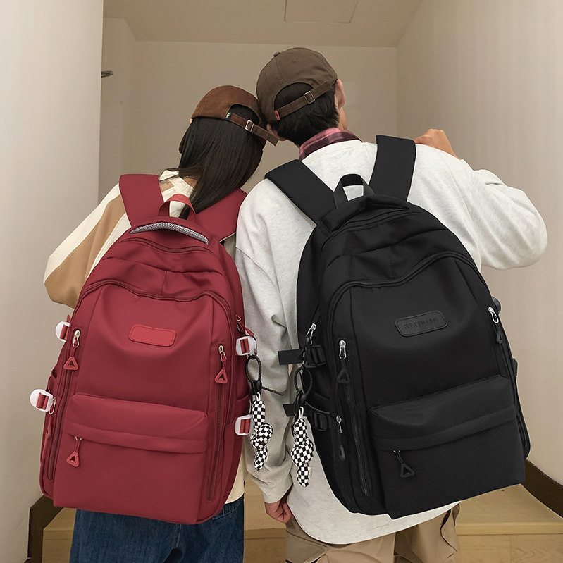 简约百搭双肩包大容量大学生时尚休闲书包女韩版高中揹包男旅行包