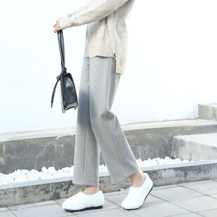 毛呢阔腿裤女秋冬2021新款韩版学生高腰坠感直筒裤W宽松休闲九分