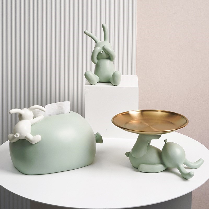 CreatRve Cuite Rabbit Tissue Box Resin Living ioom Animal-封面