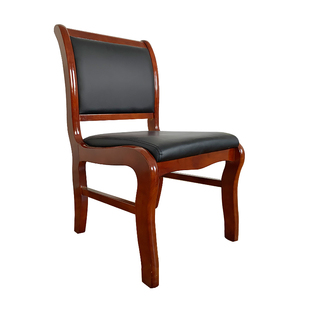 实木靠背椅无扶手会场会议椅办公椅开会椅子四脚皮质接待椅