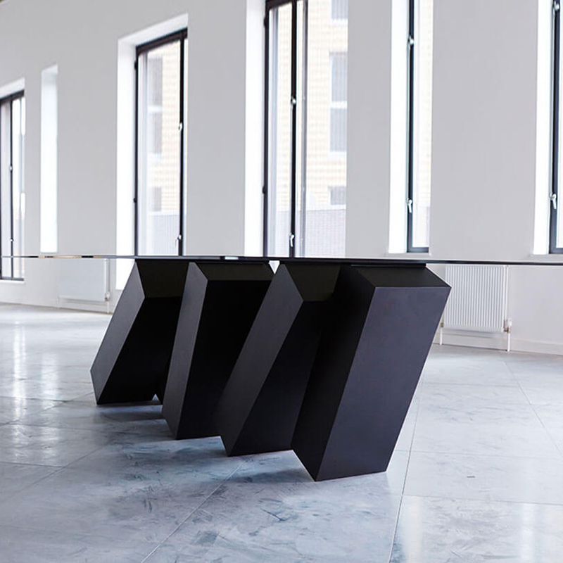 研舍现代简约玻璃巨石餐桌创意家用别墅样板房中Q户型6-8人长桌G