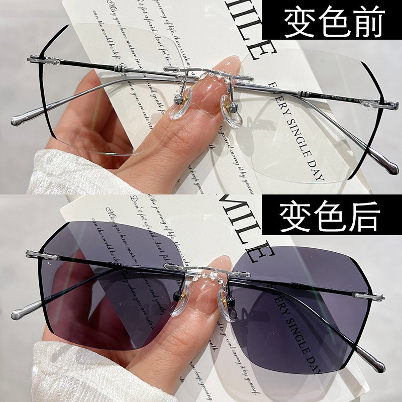 纯钛无边框近视眼镜女韩版潮网z上可配度数大脸显瘦素颜纯欲平光