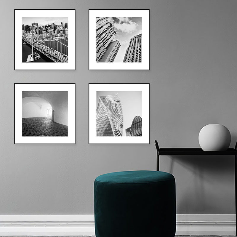 黑白建筑风景装饰画创意艺术客厅办公室现代简约挂画餐厅卧室墙画图片