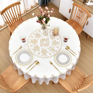 圆桌 餐桌圆桌布 防水防油免洗  防烫高级感圆桌台布 大圆桌加厚