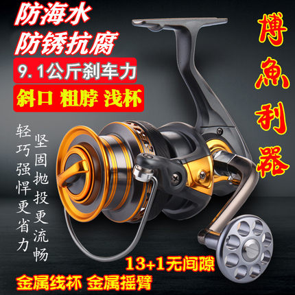 微抛浅线杯纺车轮远攻海竿轮全金属斜口线杯渔轮鱼线轮海钓锚鱼轮