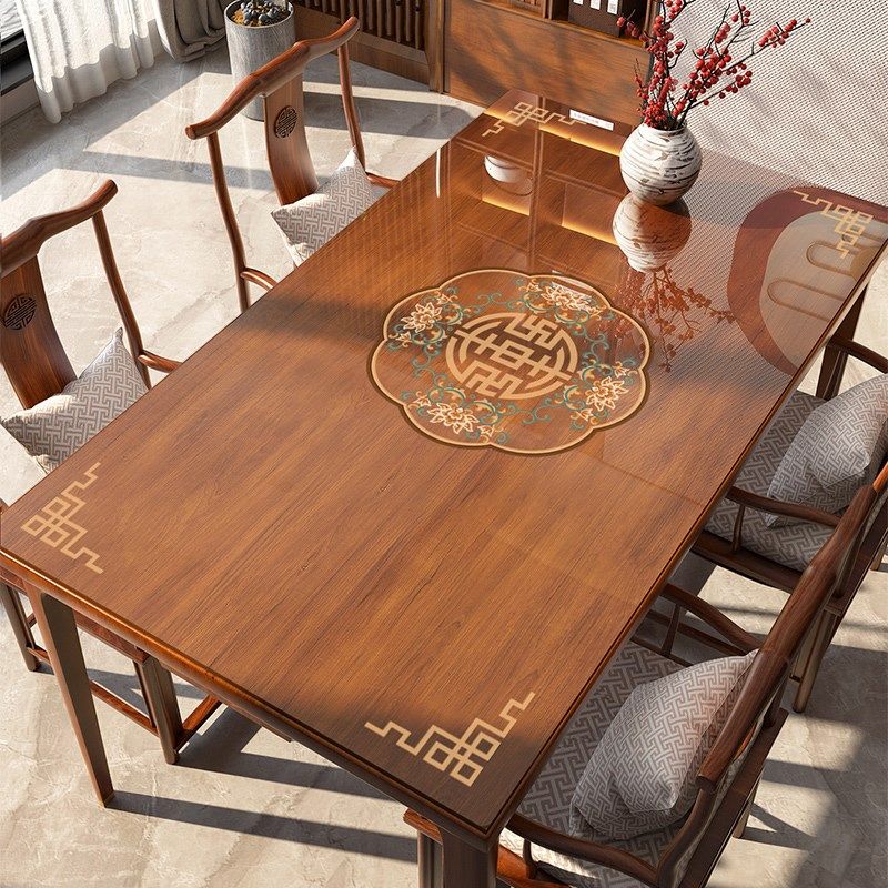 新中式餐桌布防油防水防烫免洗pvc镂空印花软玻璃透明桌布茶几垫,居家布艺,桌布,淘宝优惠券,粉丝福利购,淘宝优惠卷