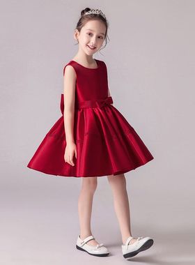 儿童礼服2024夏季新款红色蓬蓬短裙小主持人钢琴演出服女童公主裙