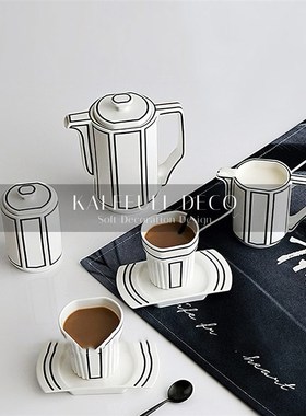 北欧英式下午茶具套装p高档陶瓷骨瓷黑白咖啡具杯壶托盘样板间摆