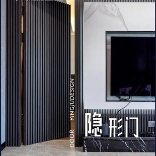 极简悬空岩板背景墙带隐形门电视墙一体客厅格栅暗门影视墙瓷砖