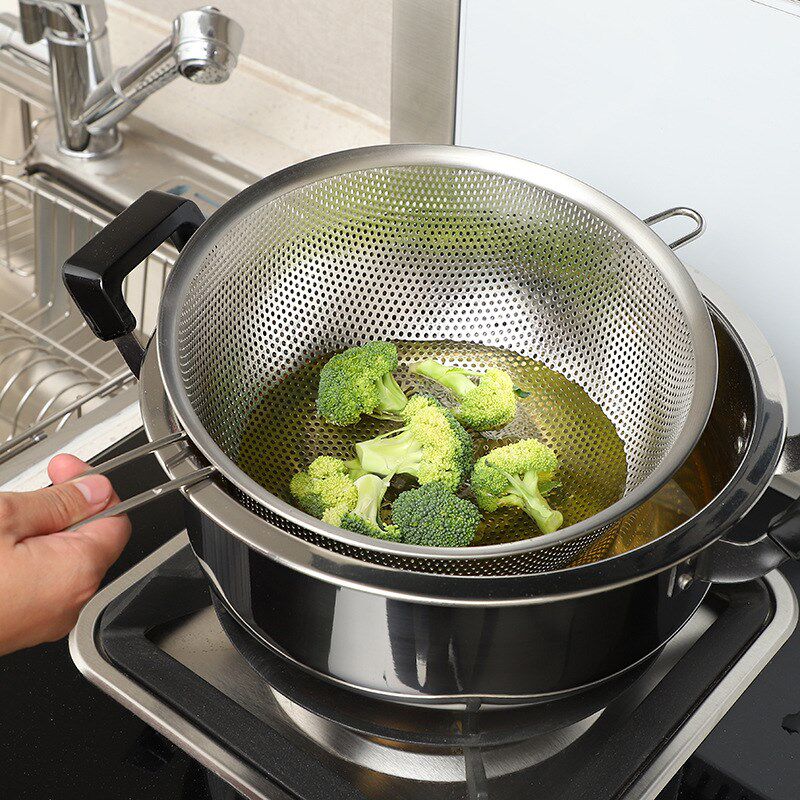 304不锈钢冲孔油格沥水篮单柄炸篮果篮洗菜篮漏盆淘米篮子