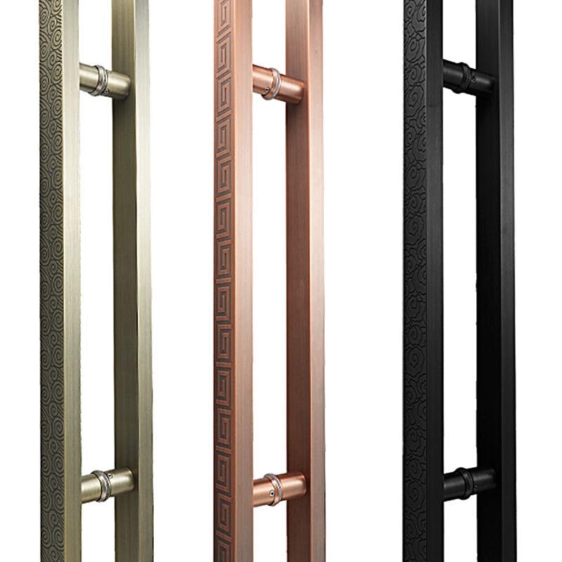 中式大门把手不锈钢祥云拉手玻璃门把手定制刻字不锈钢大门把手