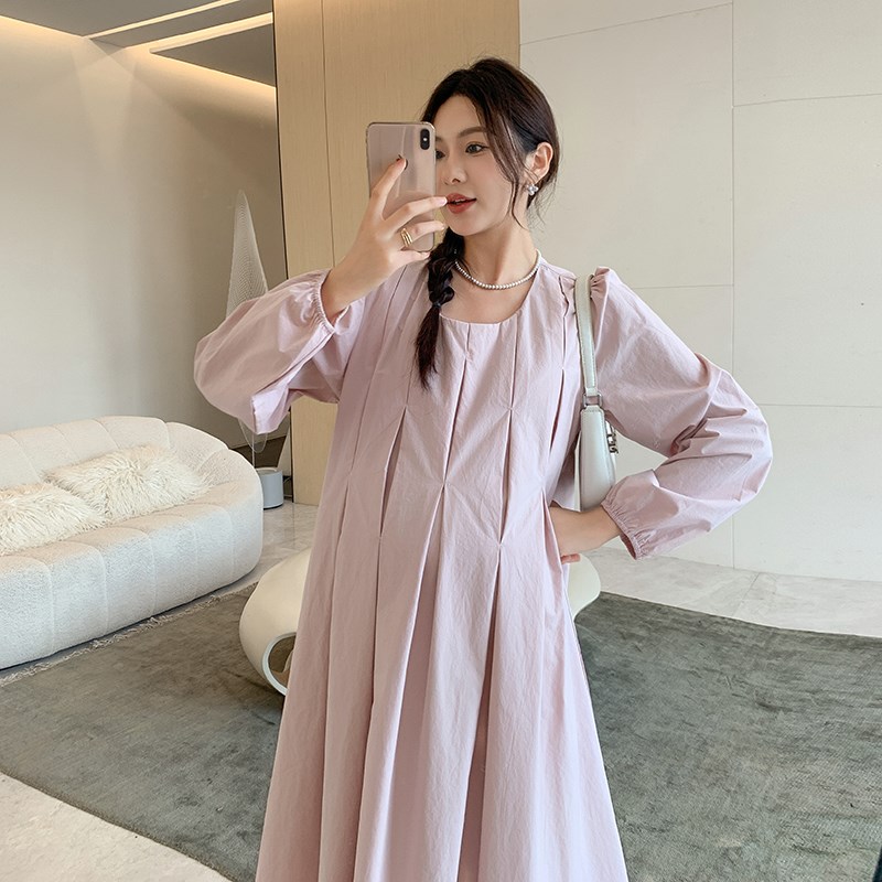 纯棉孕妇连衣裙2024新款秋季轻奢高级感春秋款大码长袖孕妇装秋装