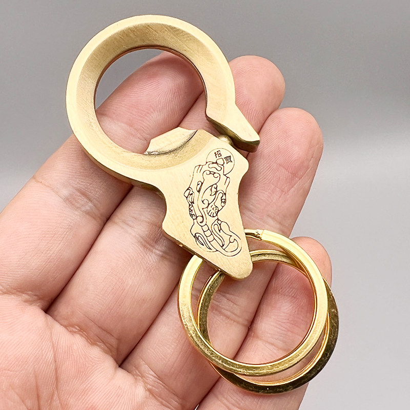 纯黄铜貔貅皮带两用开瓶器多功能钥匙扣腰带挂扣男士钥匙圈小礼物