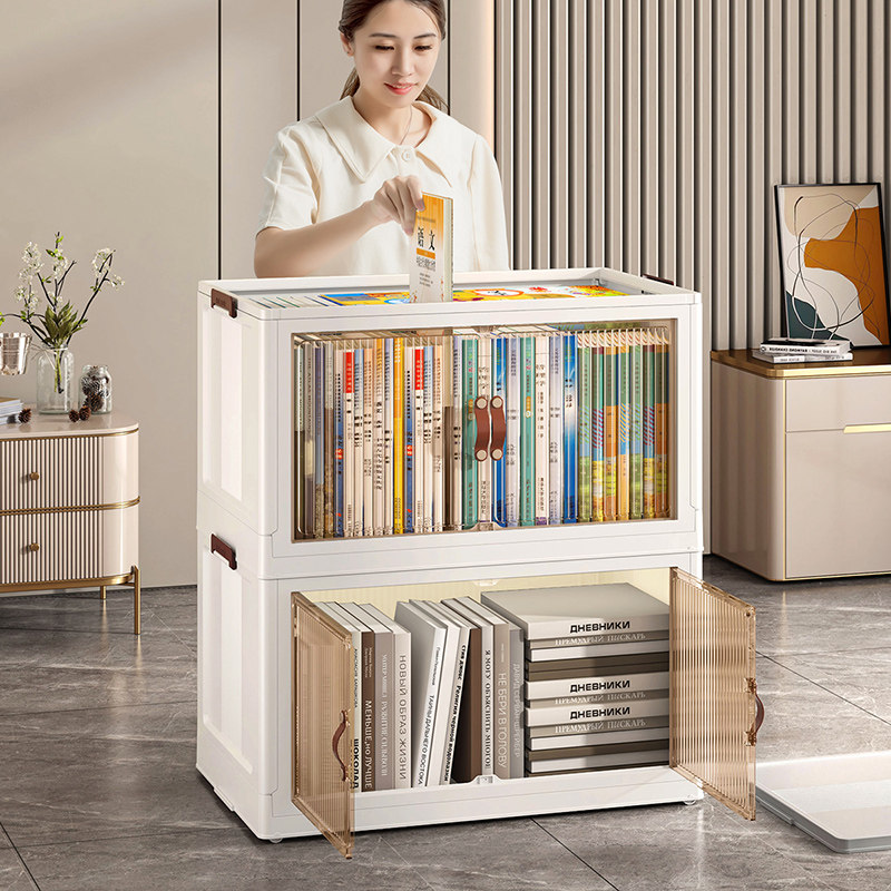 防尘书架书柜折叠书本p收纳盒书桌下桌面绘本书籍整理箱透明置物