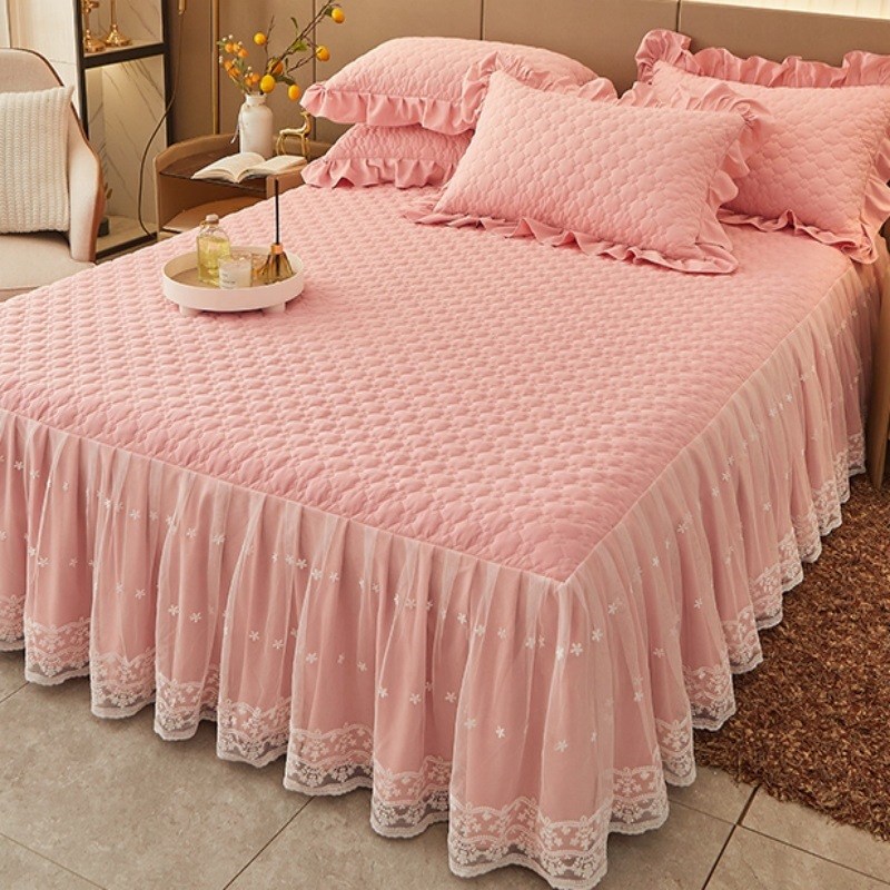 4SZ0A类公主风蕾丝花边床裙单件夹棉加厚床笠U带裙边床罩遮丑