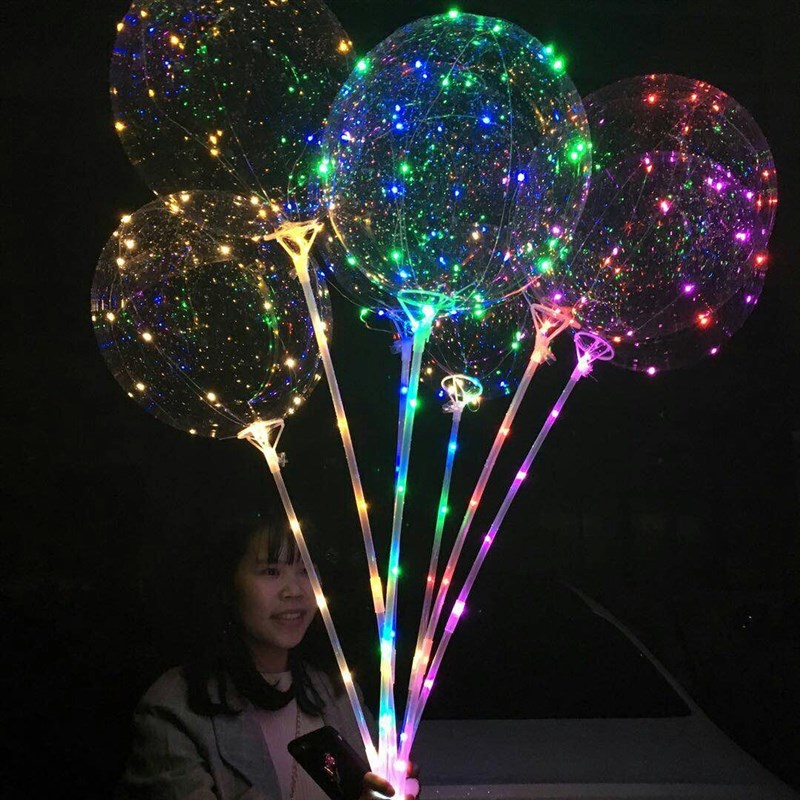 现货情人节节日装饰led带灯彩色透明带托杆子波波球发光告白气球