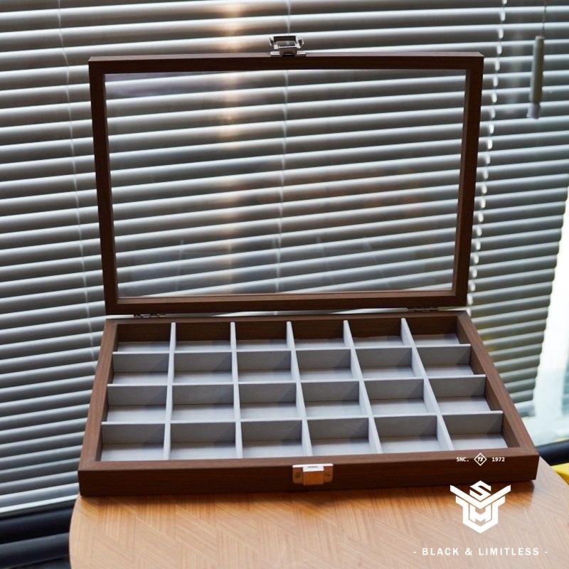 24格胡桃木纹防尘带盖首饰收纳盒耳环耳饰串珠文玩胸针格子饰品盒