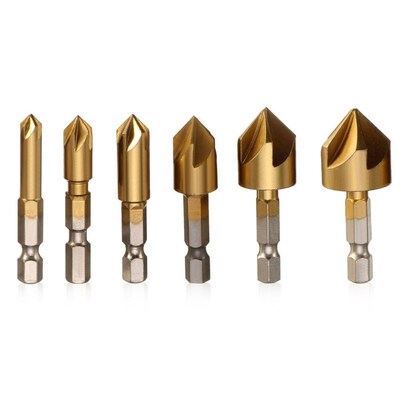 6pcs 5 Flutes HSS Countersink Chamfer Drill Bit 1/4