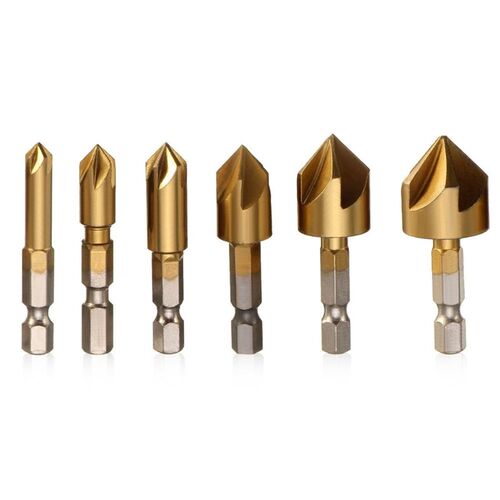 6pcs 5 Flutes HSS Countersink Chamfer Drill Bit 1/4