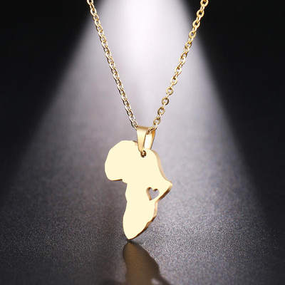 速发Necklace For Women Men Africa Map Gold Pendant Necklaces