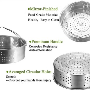 Stainless Steel Steamer Basket with  Steam Rack Trivet Compa