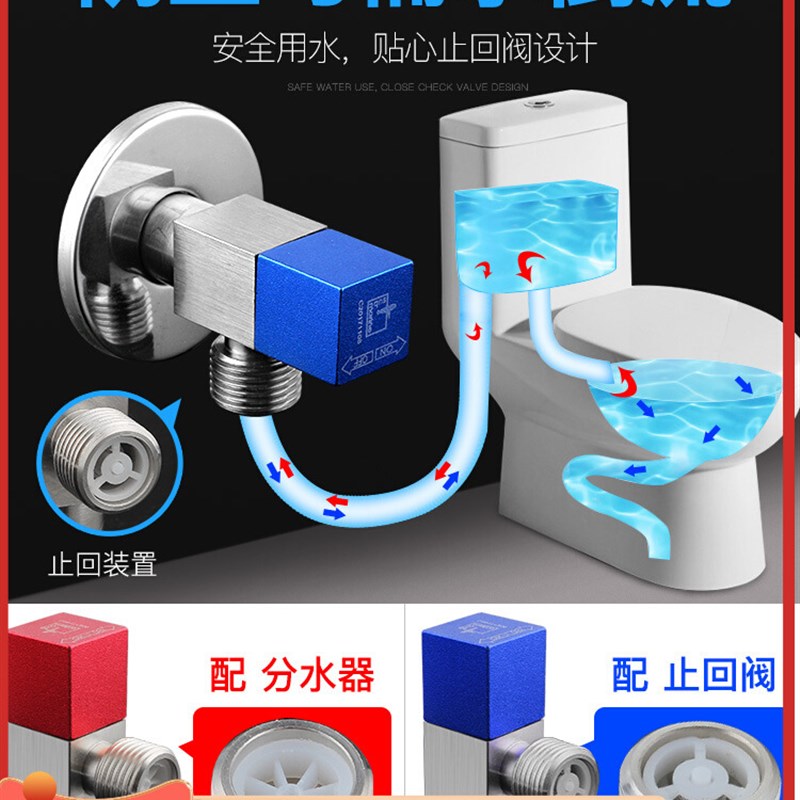 6S防回水角阀三角阀门全铜马A桶止水阀热水器开关冷热水家用