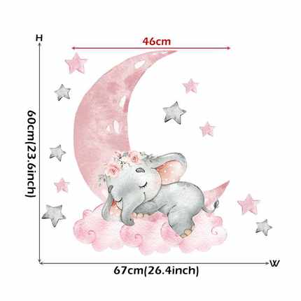 网红Cartoon Pink Baby Elephant Wall Stickers Hot Air Balloon