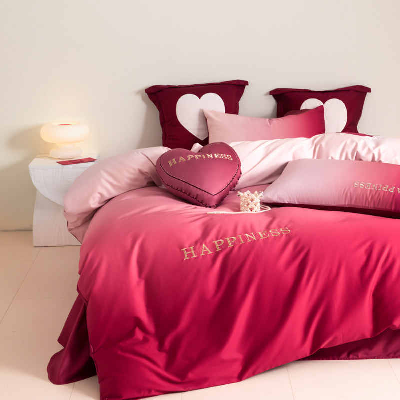 婚庆红色渐层长绒棉四件套全棉100被套结婚床单婚嫁床上用品4,床上用品,婚庆床品套件,淘宝优惠券,粉丝福利购,淘宝优惠卷