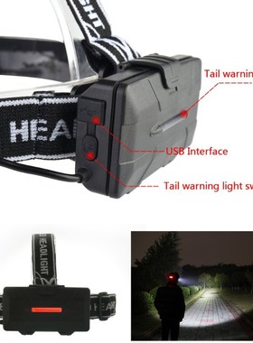 Headlight Powerful USB Headlamp 4* T6 +2*COB+2*Red LED Head