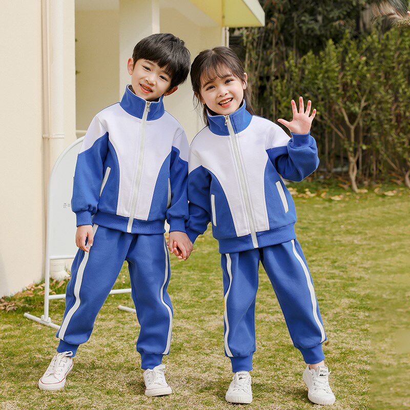 幼儿园园服小学生学院运动风班服四件套儿童春秋款蓝白拼色校服