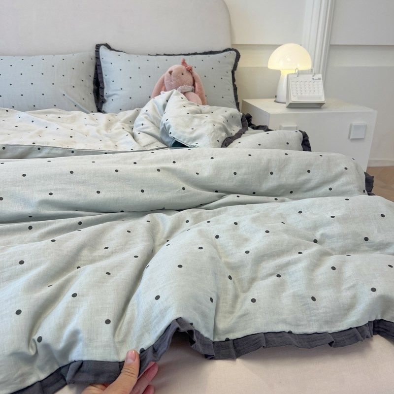 A类母婴水洗棉床上四件套少女心皱皱纱花边床单被套宿舍被罩三件,床上用品,床品套件/四件套/多件套,淘宝优惠券,粉丝福利购,淘宝优惠卷