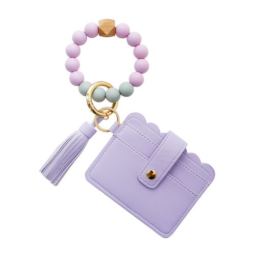 小众高货Girls Wrist Keychain Pendant Leather Card Holder Bra