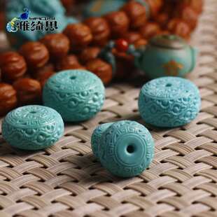 云纹原矿绿松石配珠顶珠腰珠隔片湖北绿松石M配饰饰品文玩108配件