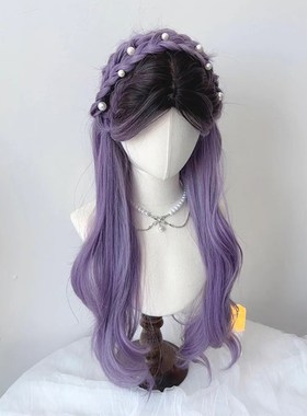 【紫藤花】假发女长发全头套式cos整顶紫色大波浪长卷发仿真人发