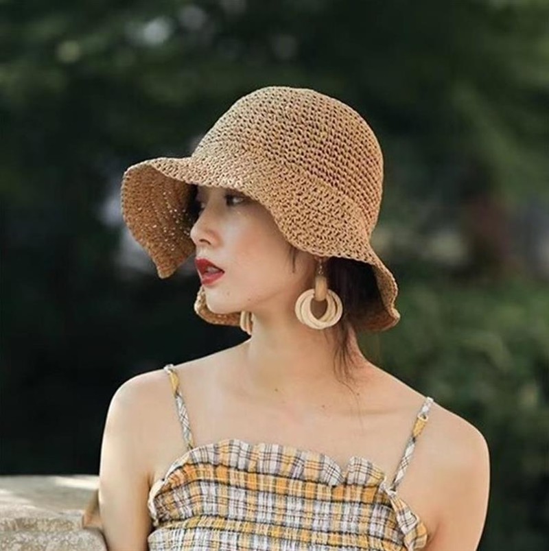 极速New Straw Summer Hats Women Foldable Beach Sun Hat Brimm 服饰配件/皮带/帽子/围巾 帽子 原图主图