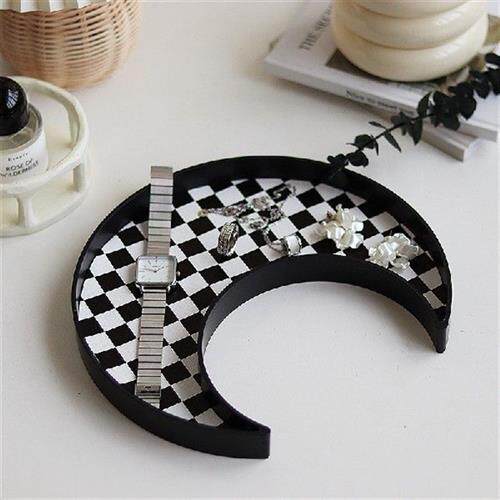 热销Checkerboard Decorative Tray Ornament Square Moon Shape