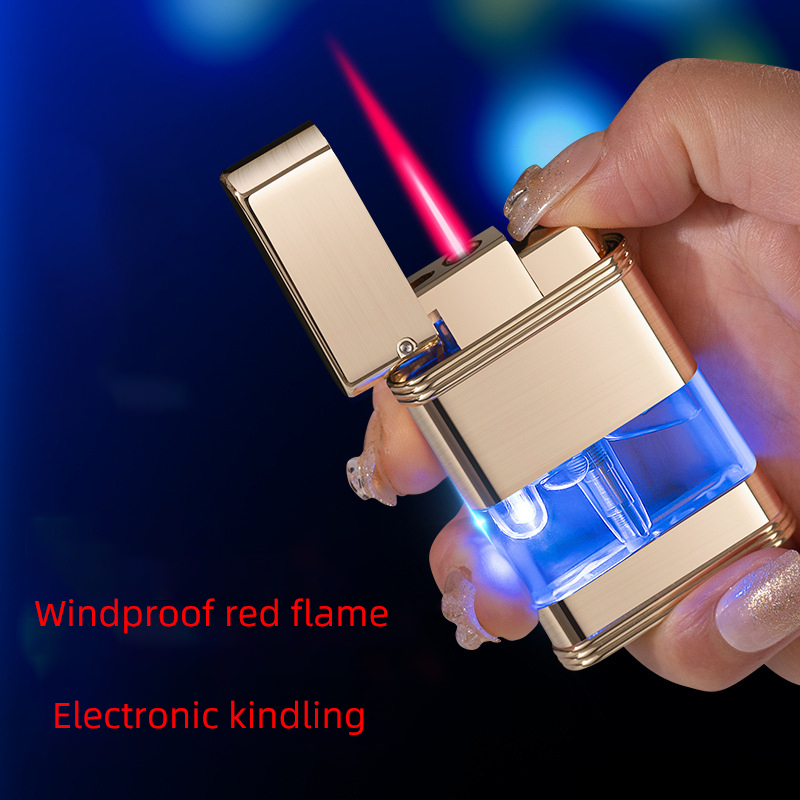 极速Direct red flame windproof lighter visible air compartme